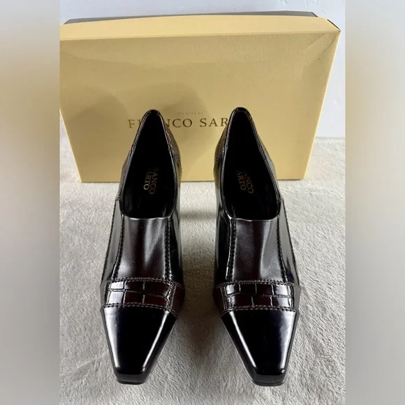 Franco Sarto Black and Brown Heels Croc Embossed Heel/Booties 💕 - Picture 7 of 10